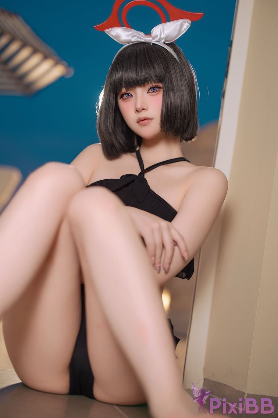 Cosplayer Island fish Blue Archive Jingshan pure white swimsuit PixiBB.COM 016