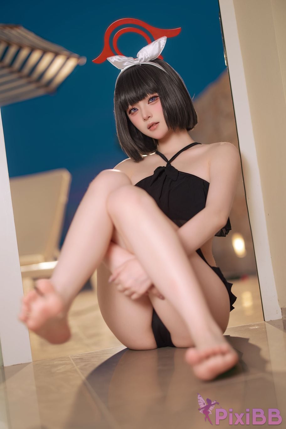 Cosplayer Island fish Blue Archive Jingshan pure white swimsuit PixiBB.COM 018