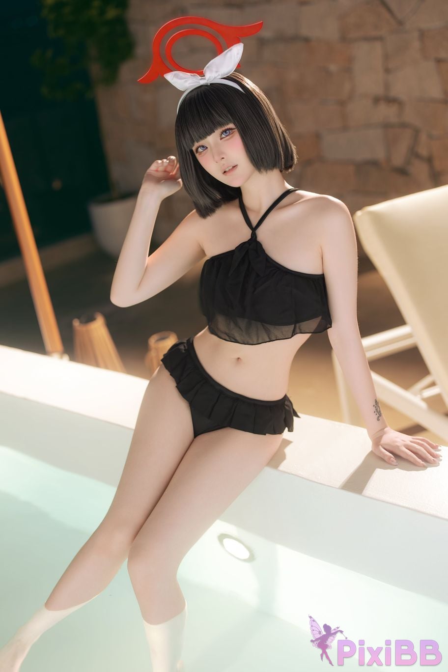 Cosplayer Island fish Blue Archive Jingshan pure white swimsuit PixiBB.COM 022