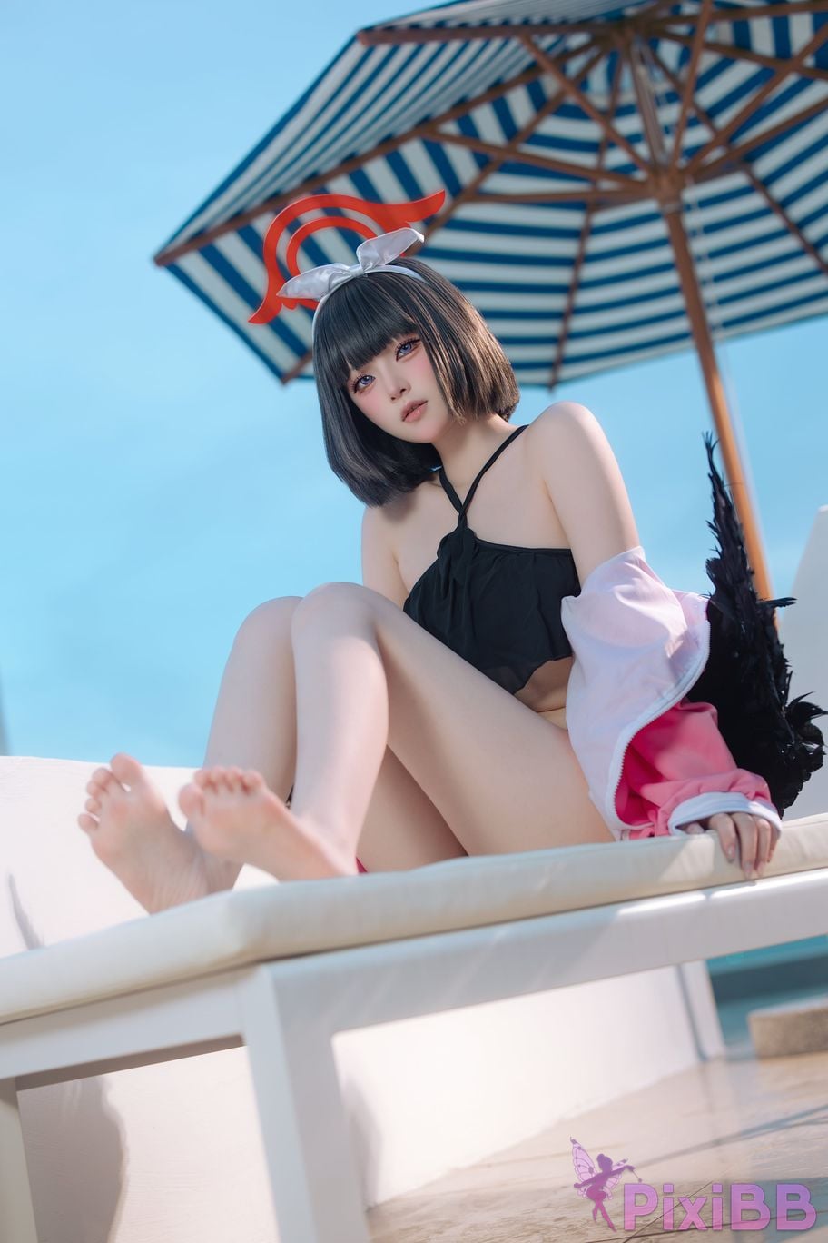 Cosplayer Island fish Blue Archive Jingshan pure white swimsuit PixiBB.COM 023