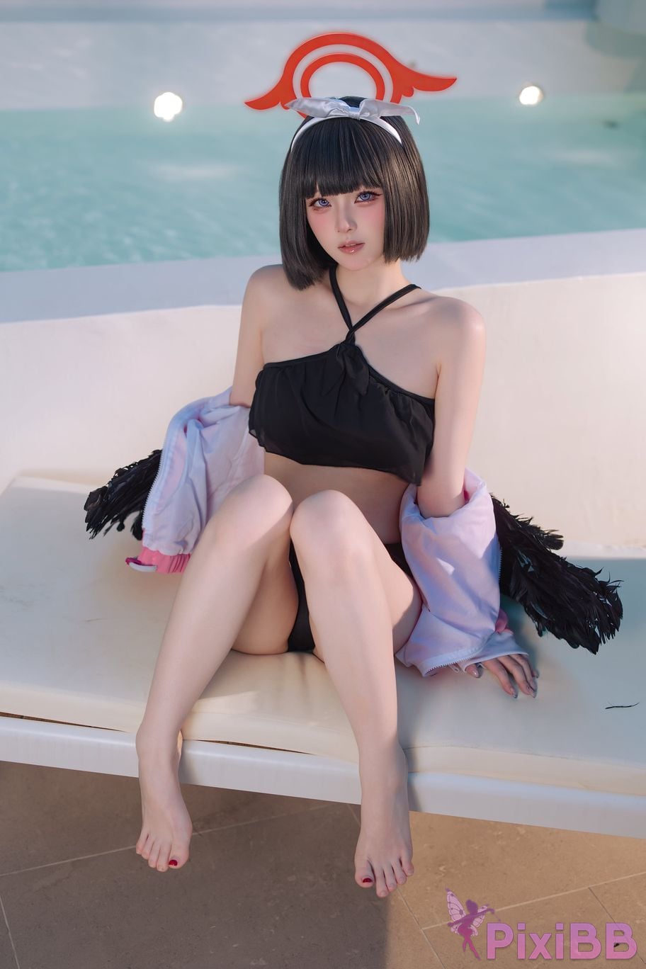 Cosplayer Island fish Blue Archive Jingshan pure white swimsuit PixiBB.COM 027
