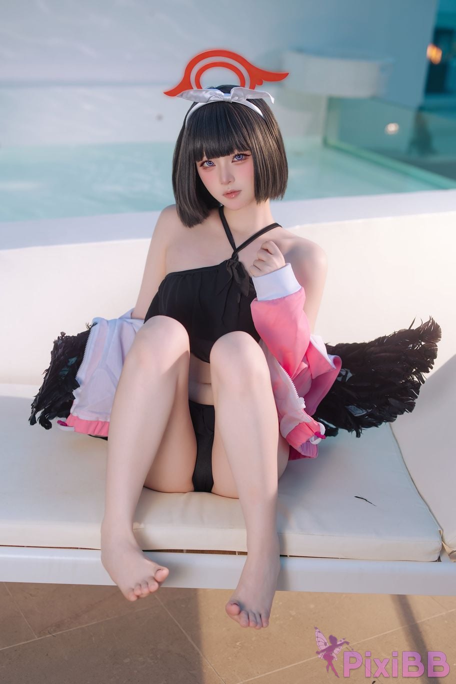 Cosplayer Island fish Blue Archive Jingshan pure white swimsuit PixiBB.COM 028