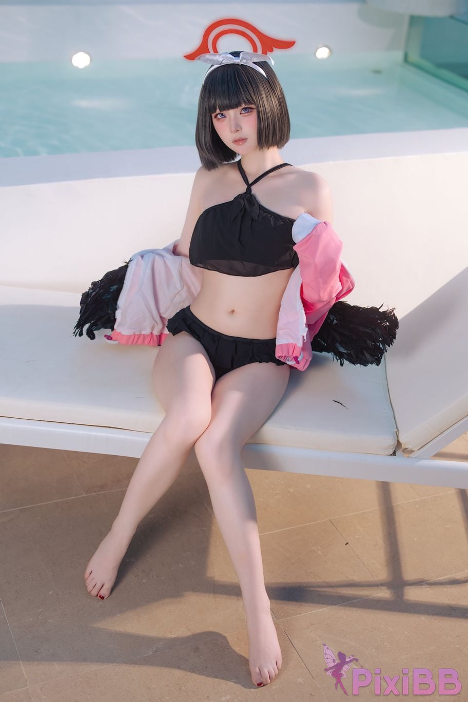 Cosplayer Island fish Blue Archive Jingshan pure white swimsuit PixiBB.COM 029