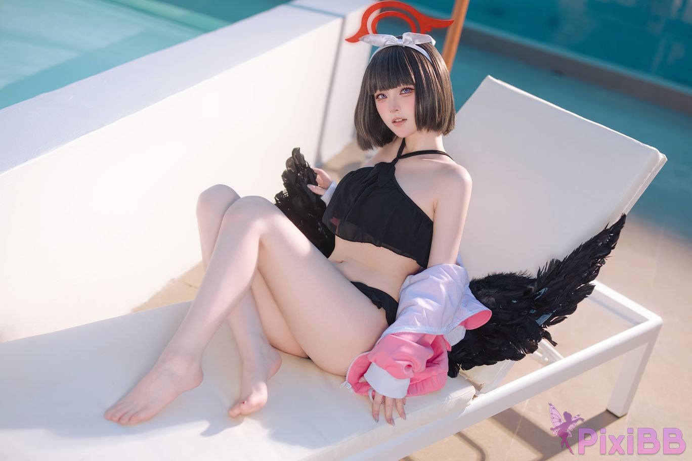 Cosplayer Island fish Blue Archive Jingshan pure white swimsuit PixiBB.COM 030