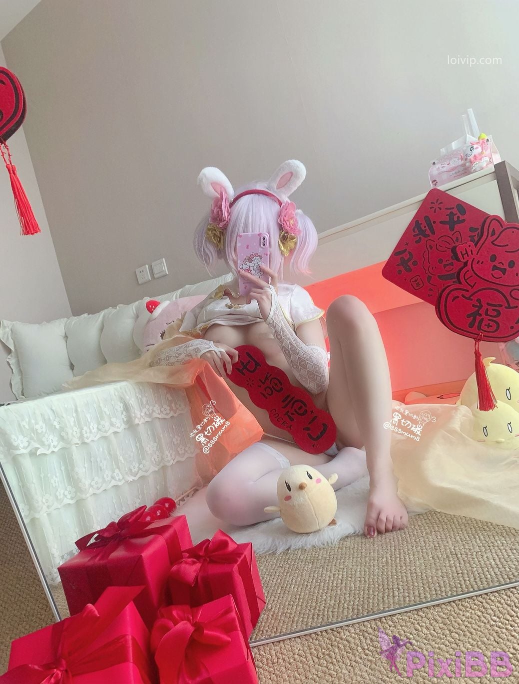 Cosplayer Cookie soft fufu Azur Lane Lafite New Year Cheongsam Toe Socks PixiBB.COM 001