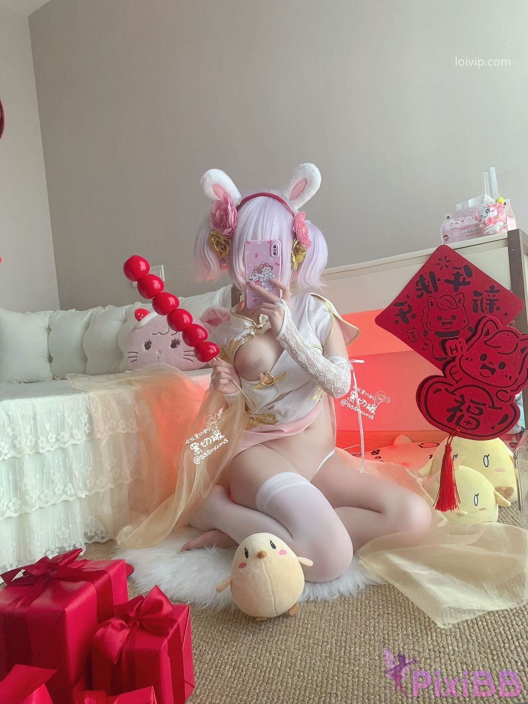 Cosplayer Cookie soft fufu Azur Lane Lafite New Year Cheongsam Toe Socks PixiBB.COM 015