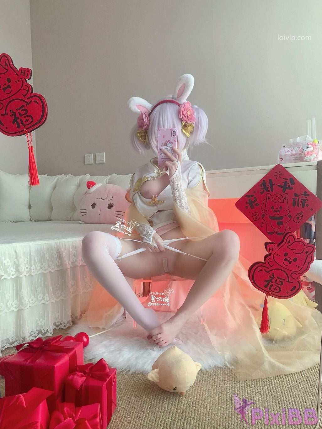 Cosplayer Cookie soft fufu Azur Lane Lafite New Year Cheongsam Toe Socks PixiBB.COM 022