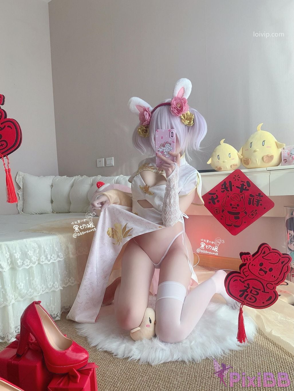 Cosplayer Cookie soft fufu Azur Lane Lafite New Year Cheongsam Toe Socks PixiBB.COM 025
