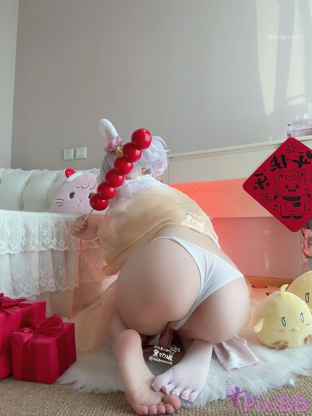 Cosplayer Cookie soft fufu Azur Lane Lafite New Year Cheongsam Toe Socks PixiBB.COM 033