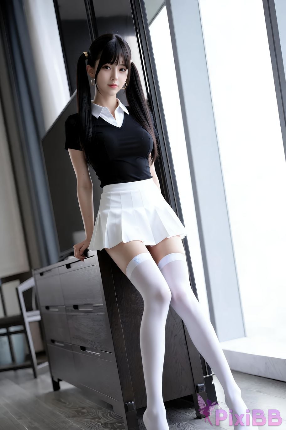 AIGirl pomelo sasa white pleated skirt PixiBB.COM 025
