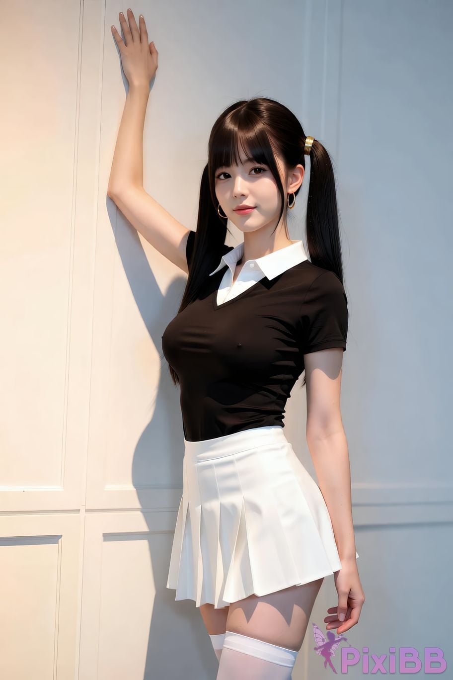AIGirl pomelo sasa white pleated skirt PixiBB.COM 026