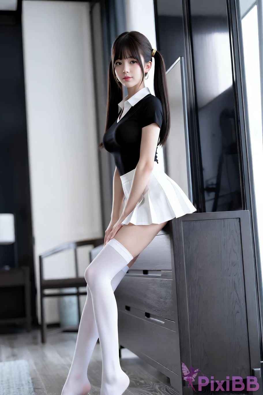 AIGirl pomelo sasa white pleated skirt PixiBB.COM 033