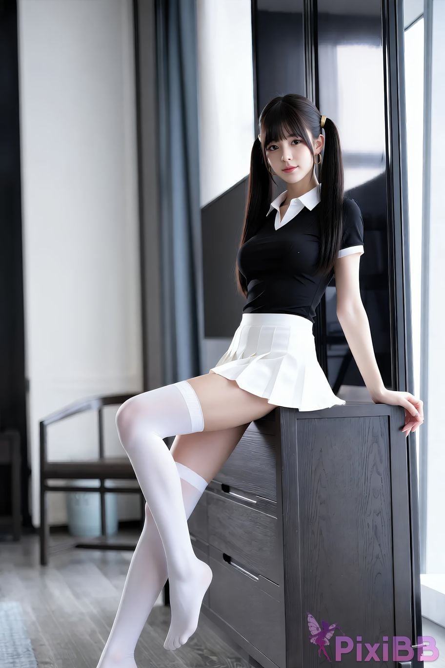 AIGirl pomelo sasa white pleated skirt PixiBB.COM 034
