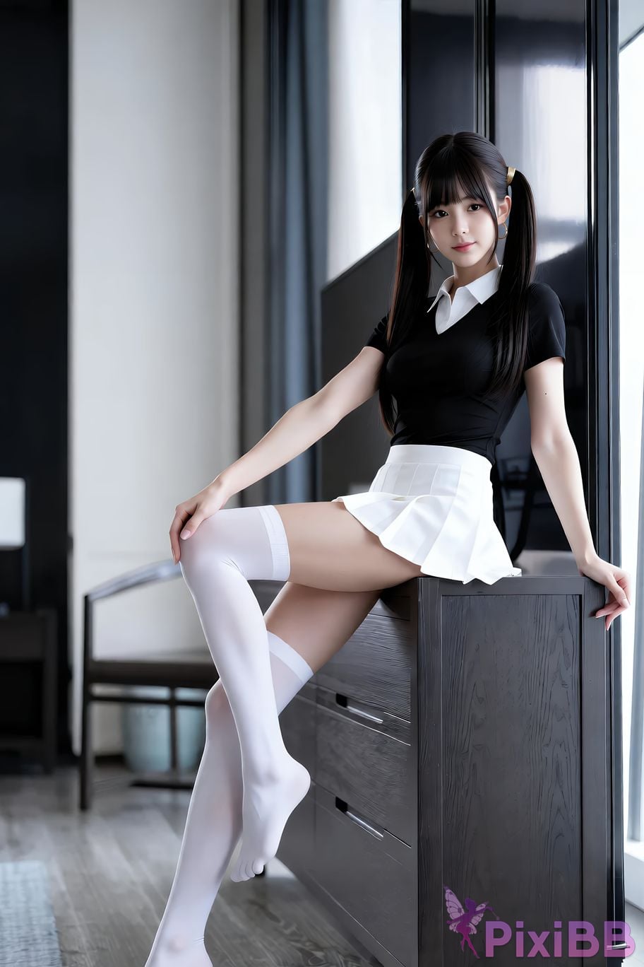 AIGirl pomelo sasa white pleated skirt PixiBB.COM 035