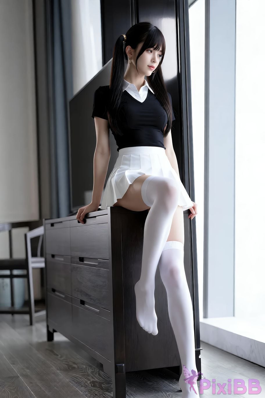 AIGirl pomelo sasa white pleated skirt PixiBB.COM 036