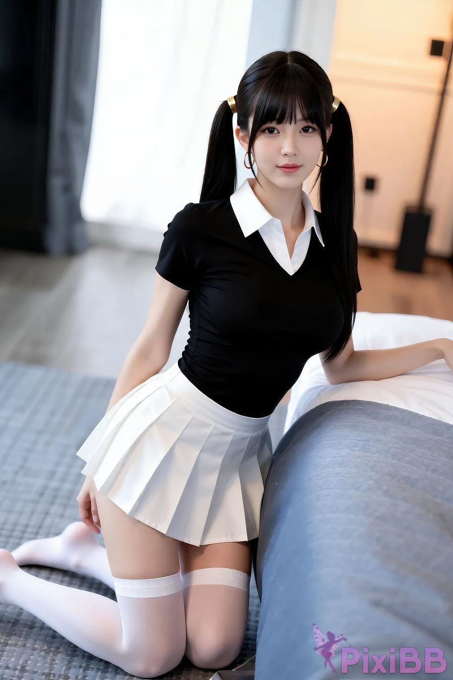 AIGirl pomelo sasa white pleated skirt PixiBB.COM 044