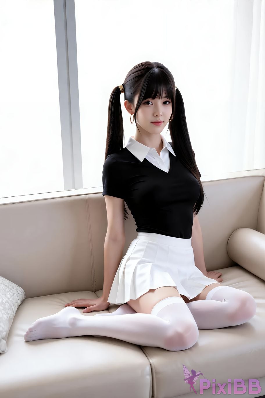 AIGirl pomelo sasa white pleated skirt PixiBB.COM 045