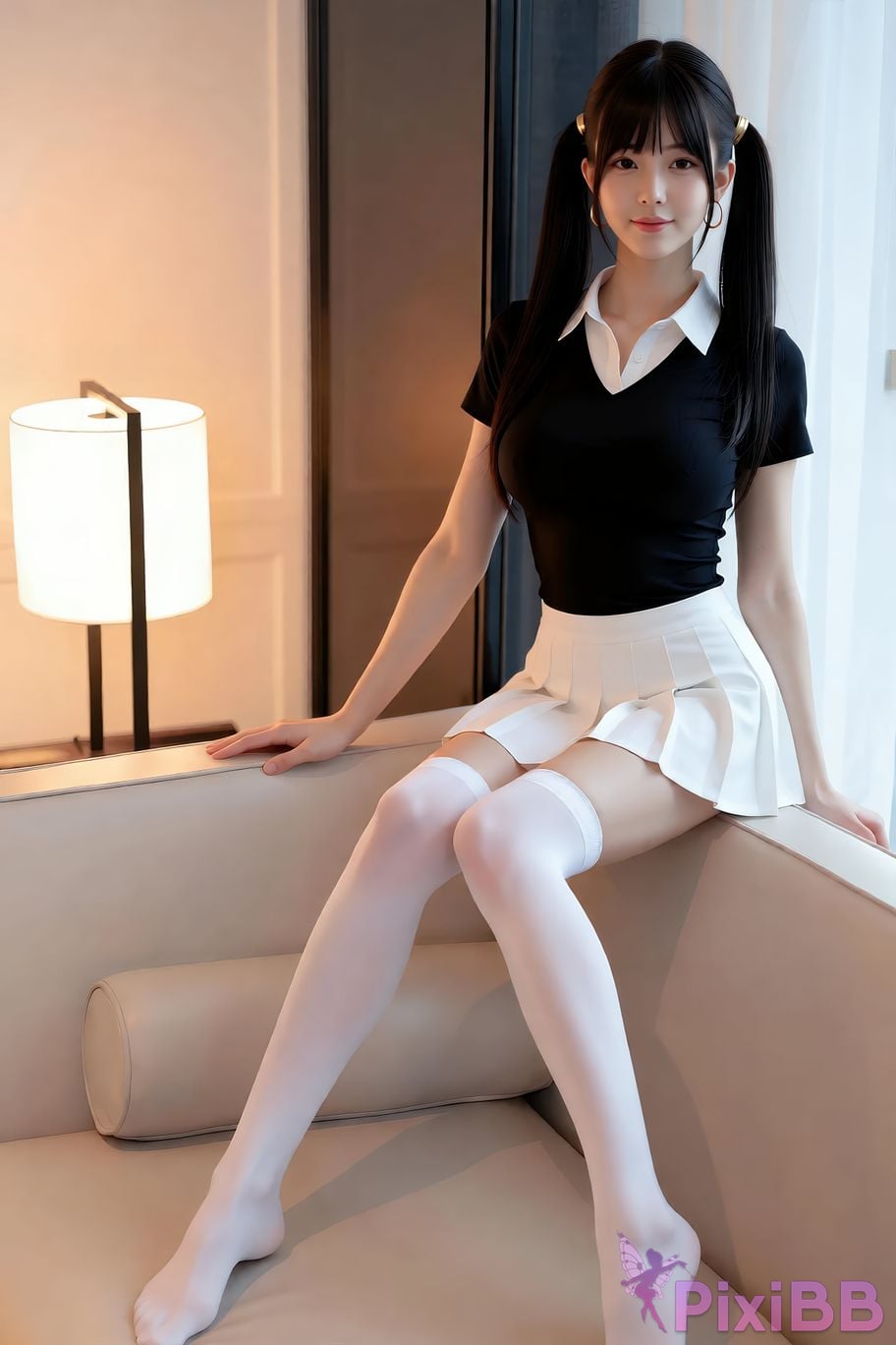 AIGirl pomelo sasa white pleated skirt PixiBB.COM 047