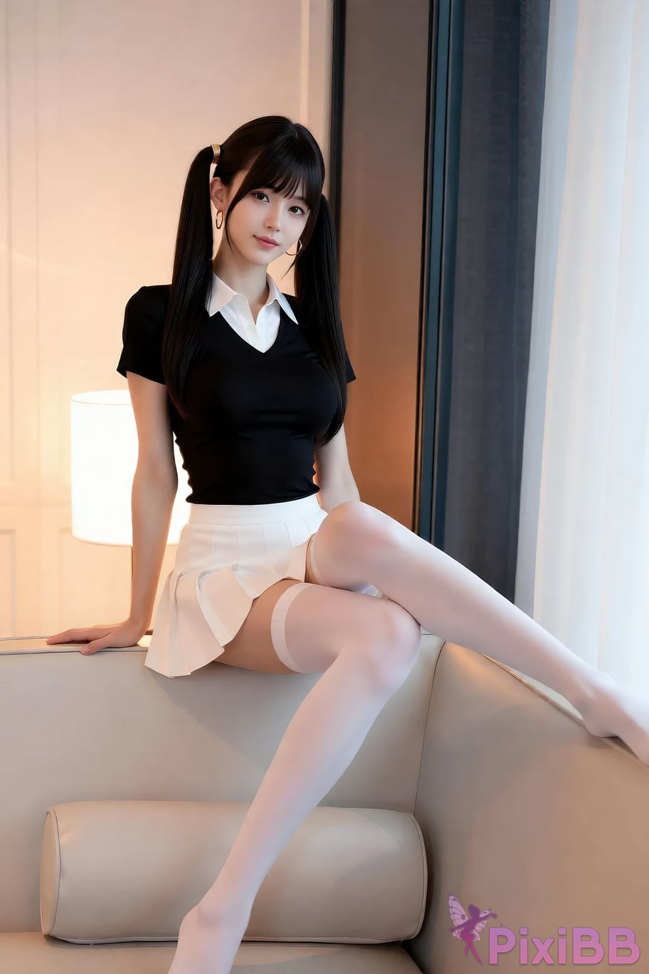 AIGirl pomelo sasa white pleated skirt PixiBB.COM 048