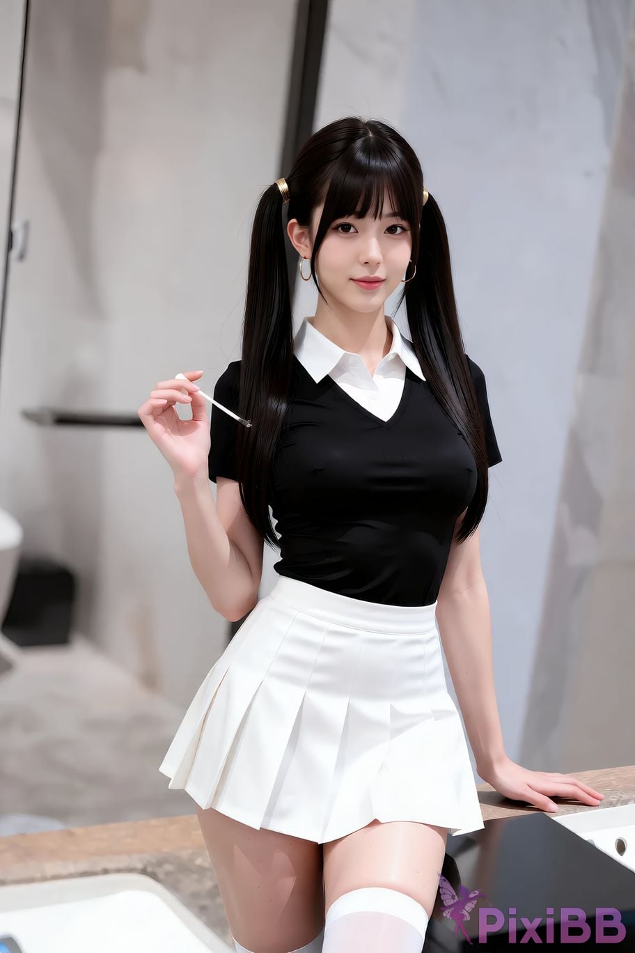 AIGirl pomelo sasa white pleated skirt PixiBB.COM 049