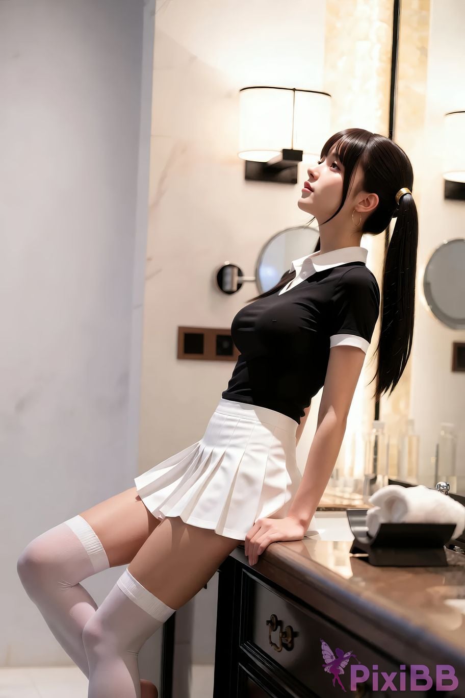 AIGirl pomelo sasa white pleated skirt PixiBB.COM 052
