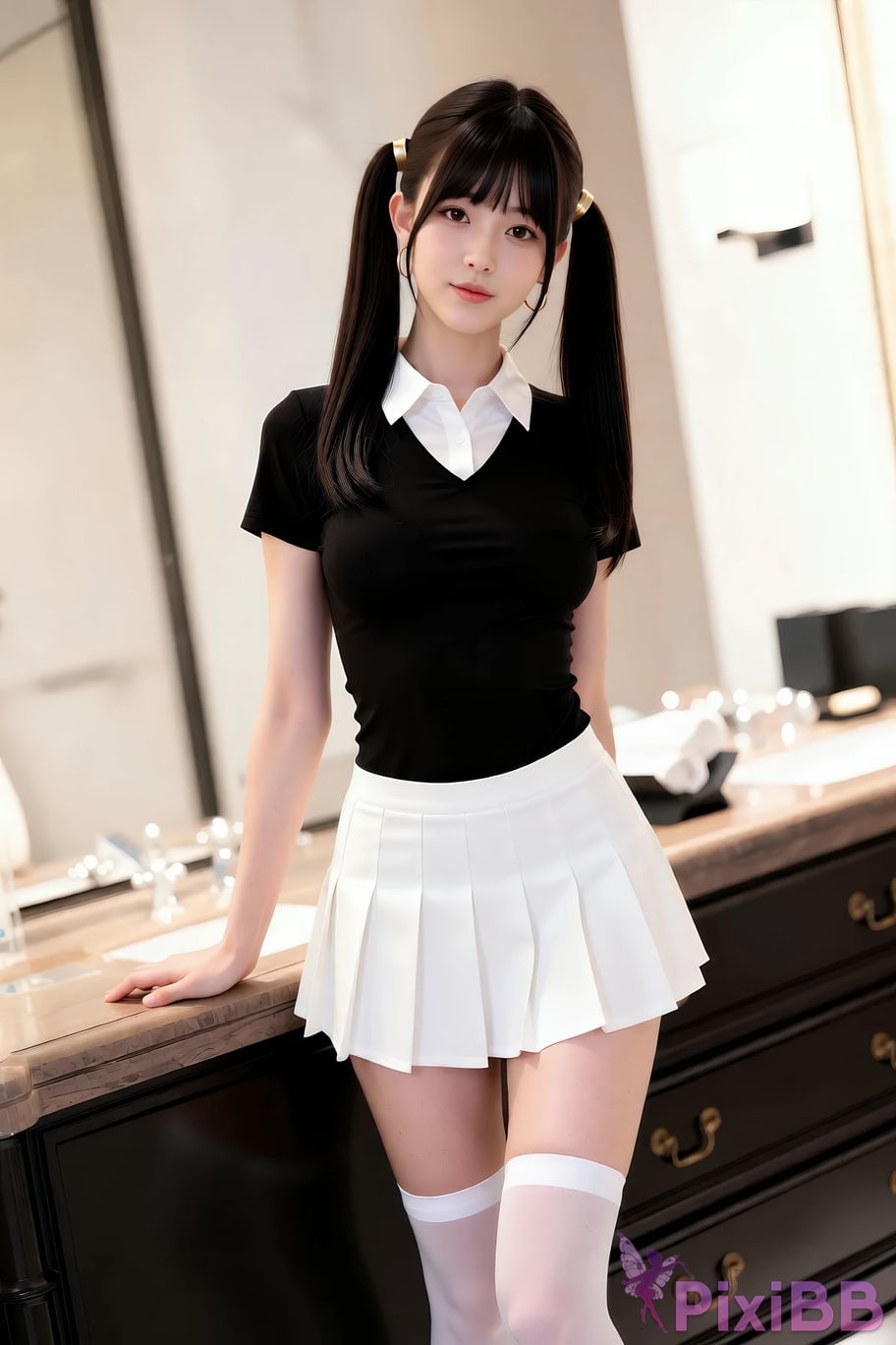 AIGirl pomelo sasa white pleated skirt PixiBB.COM 054