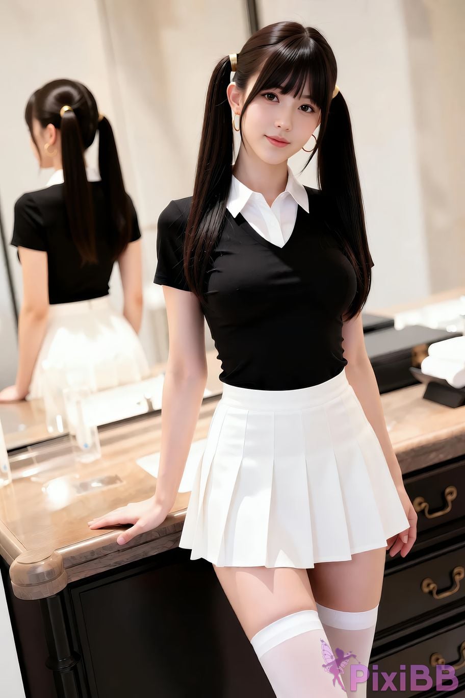 AIGirl pomelo sasa white pleated skirt PixiBB.COM 055