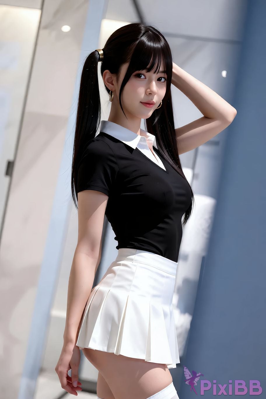 AIGirl pomelo sasa white pleated skirt PixiBB.COM 056