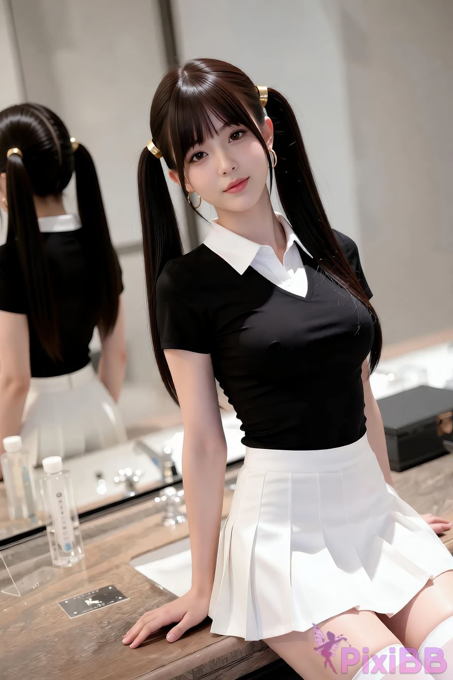 AIGirl pomelo sasa white pleated skirt PixiBB.COM 057