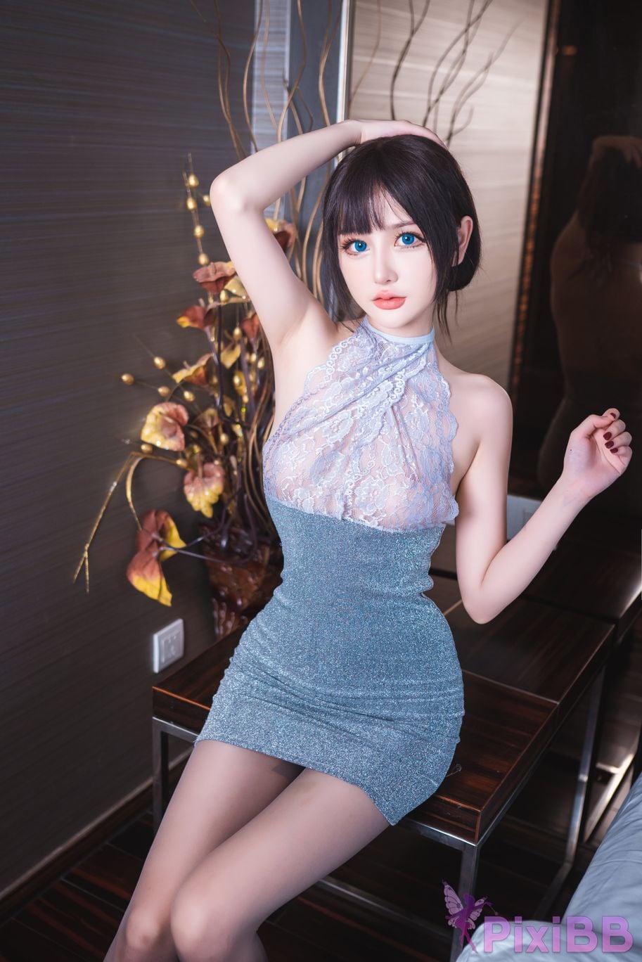 Cosplayer your balls Hip covering gray silk PixiBB.COM 012