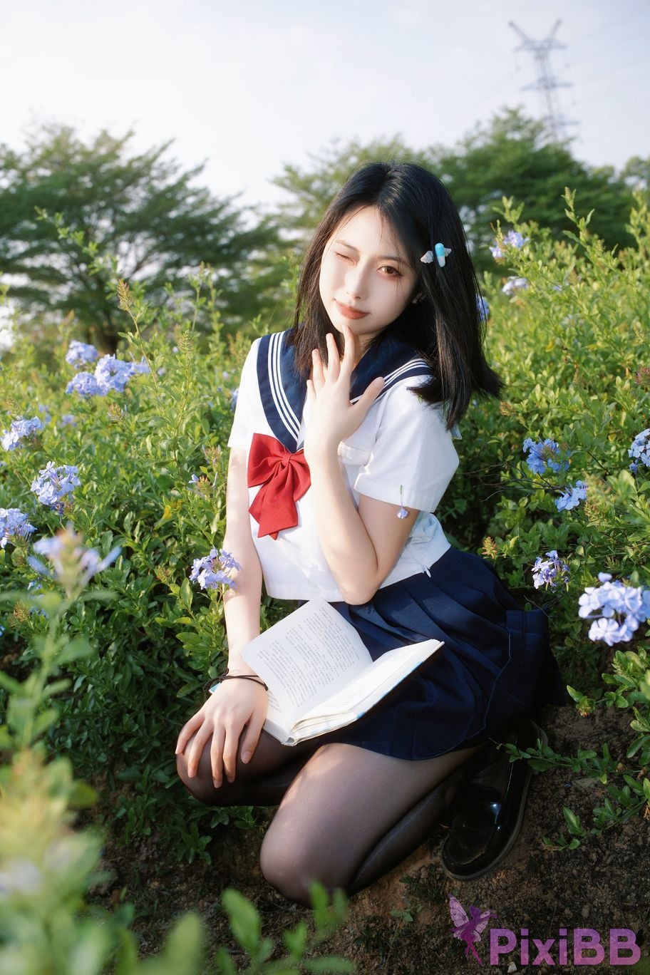 Cosplayer seven red beans blue flower JK PixiBB.COM 003