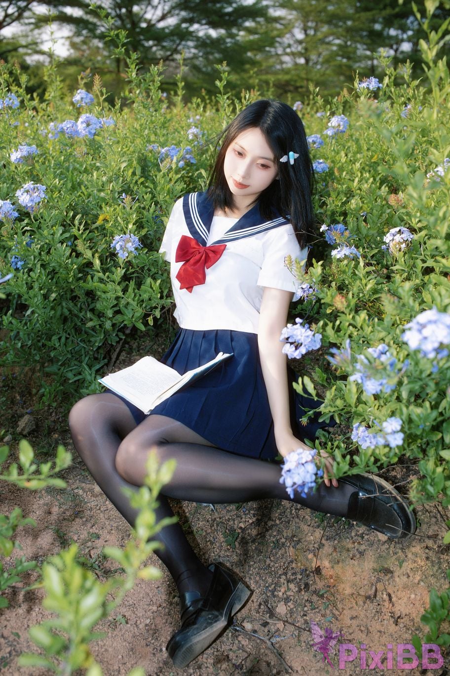 Cosplayer seven red beans blue flower JK PixiBB.COM 004