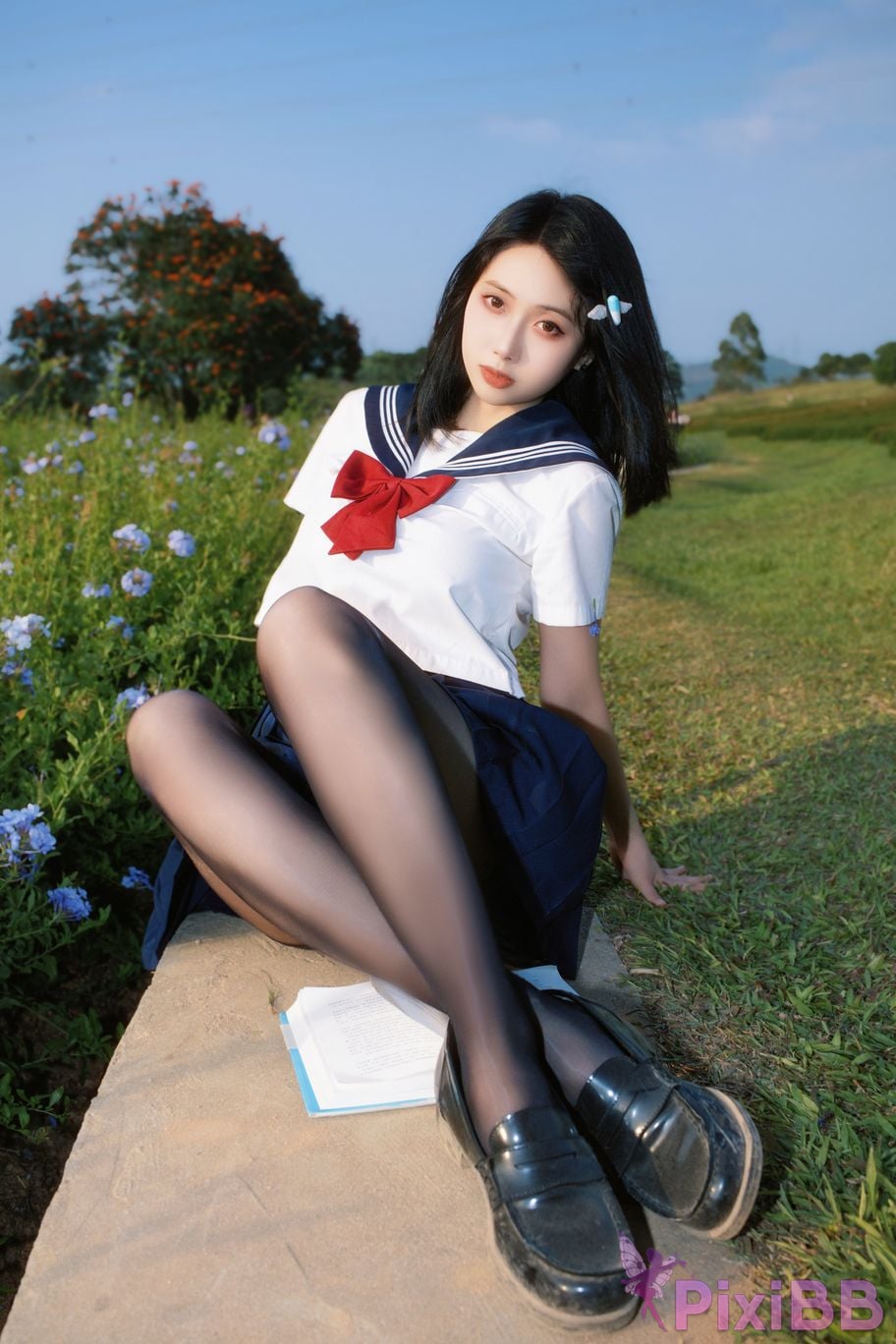 Cosplayer seven red beans blue flower JK PixiBB.COM 013