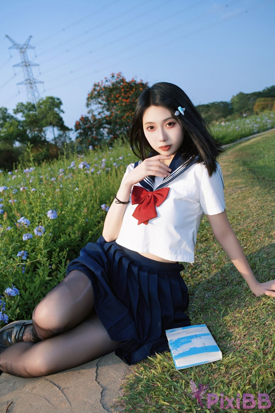 Cosplayer seven red beans blue flower JK PixiBB.COM 018