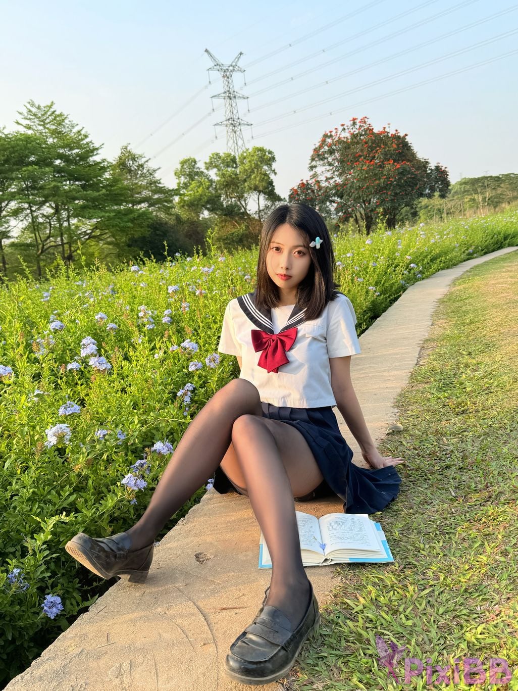 Cosplayer seven red beans blue flower JK PixiBB.COM 023