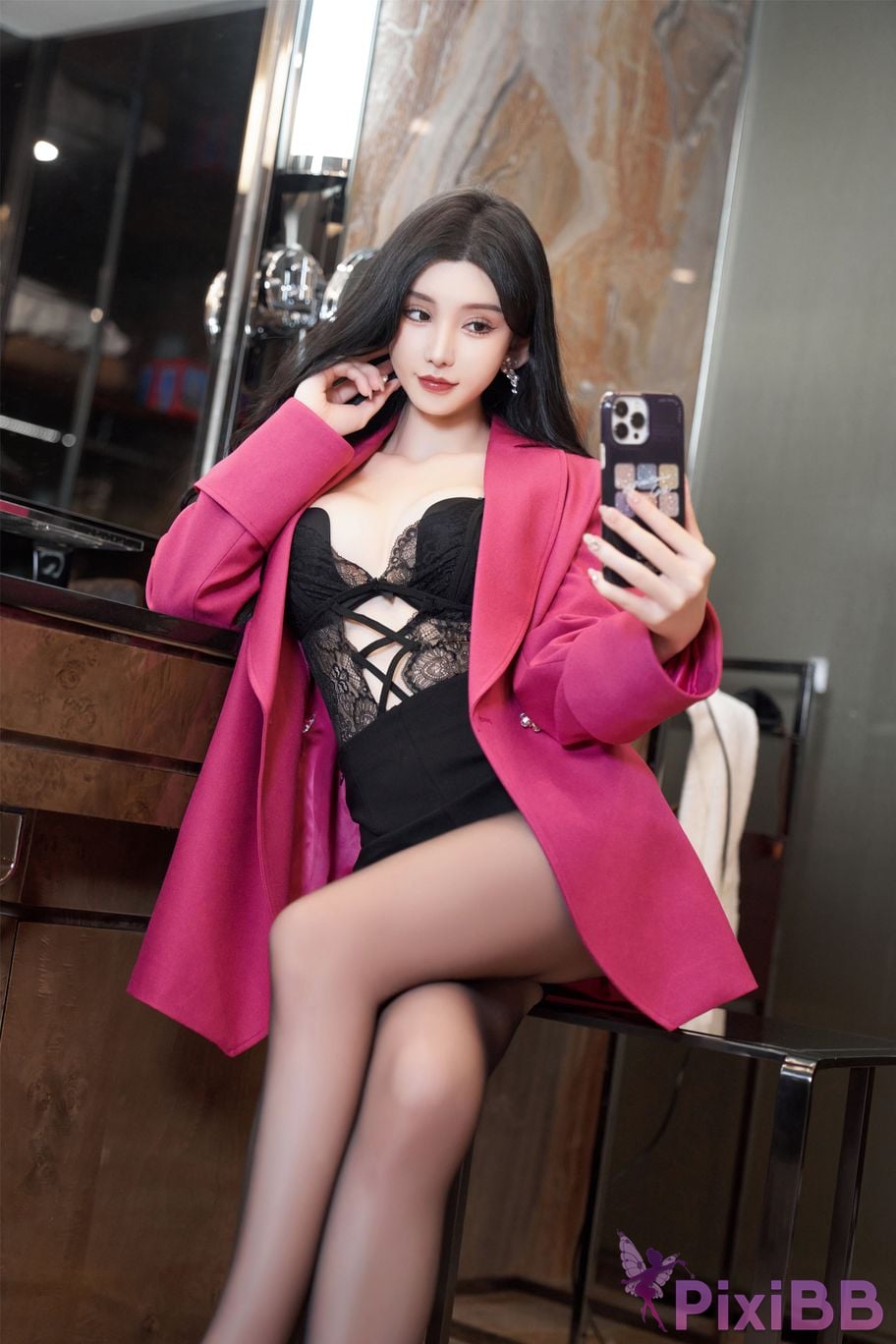 No watermark for in app purchases Zhou Yuxi XIUREN model Lace and black silk live broadcast PixiBB.COM 052.JPEG