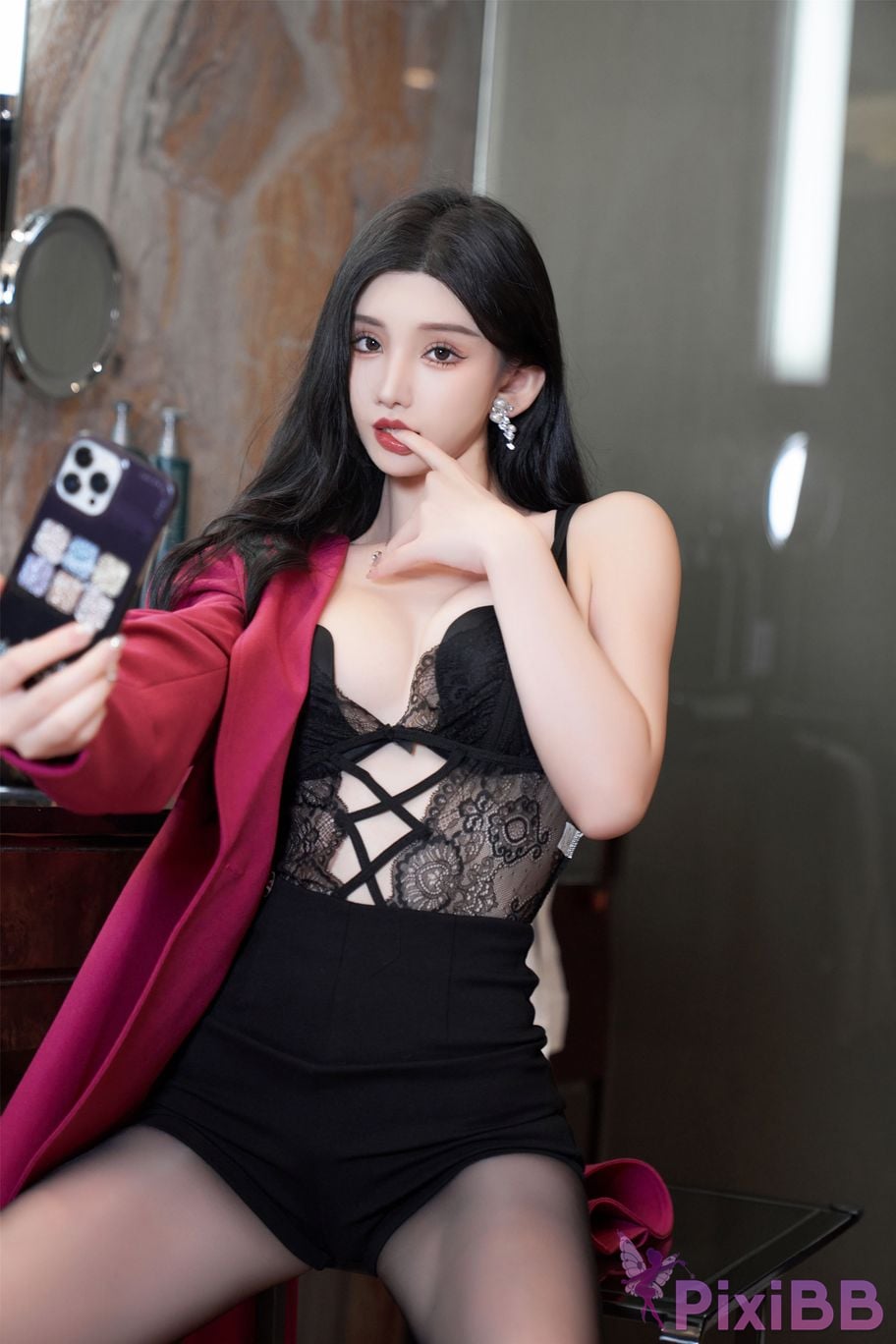 No watermark for in app purchases Zhou Yuxi XIUREN model Lace and black silk live broadcast PixiBB.COM 055.JPEG