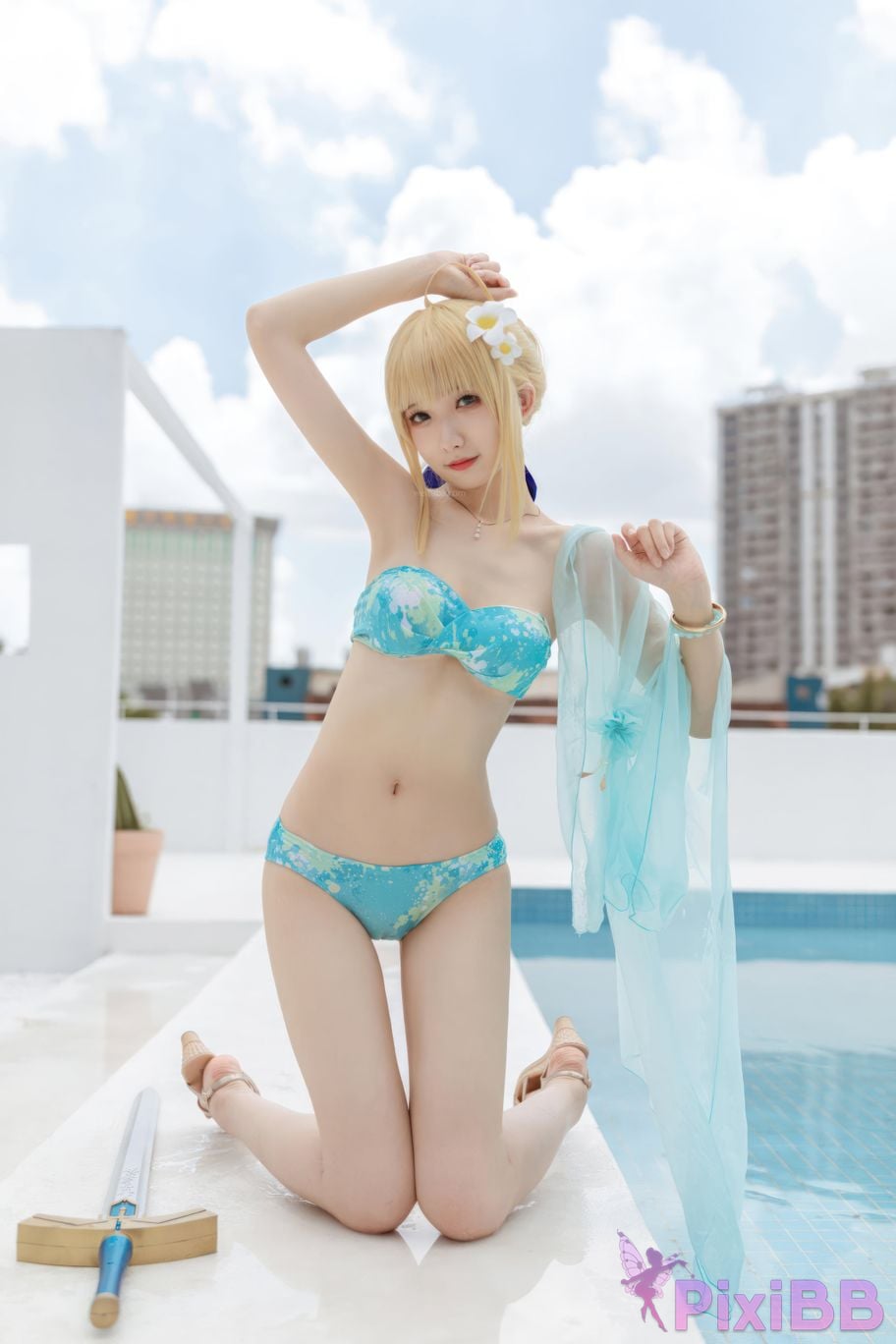 Cosplayer Fengjiang v FGO Saber swimsuit PixiBB.COM 021