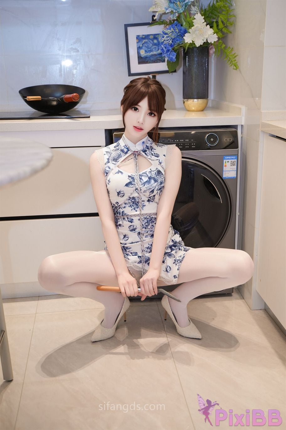 XR Uncensored Meng Linger R18 XIUREN model Cheongsam with white silk PixiBB.COM 020