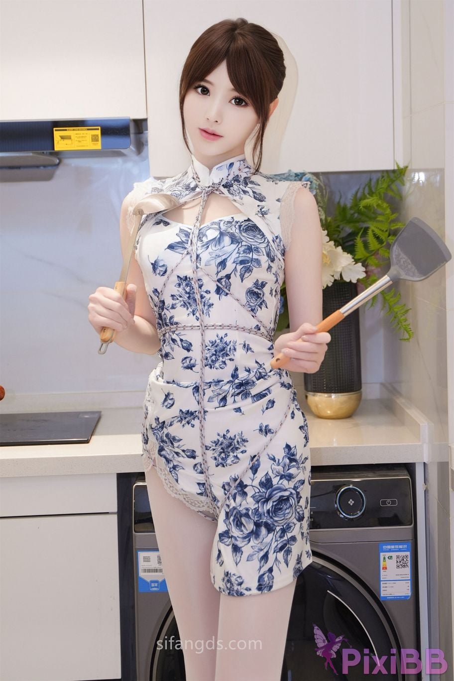 XR Uncensored Meng Linger R18 XIUREN model Cheongsam with white silk PixiBB.COM 039