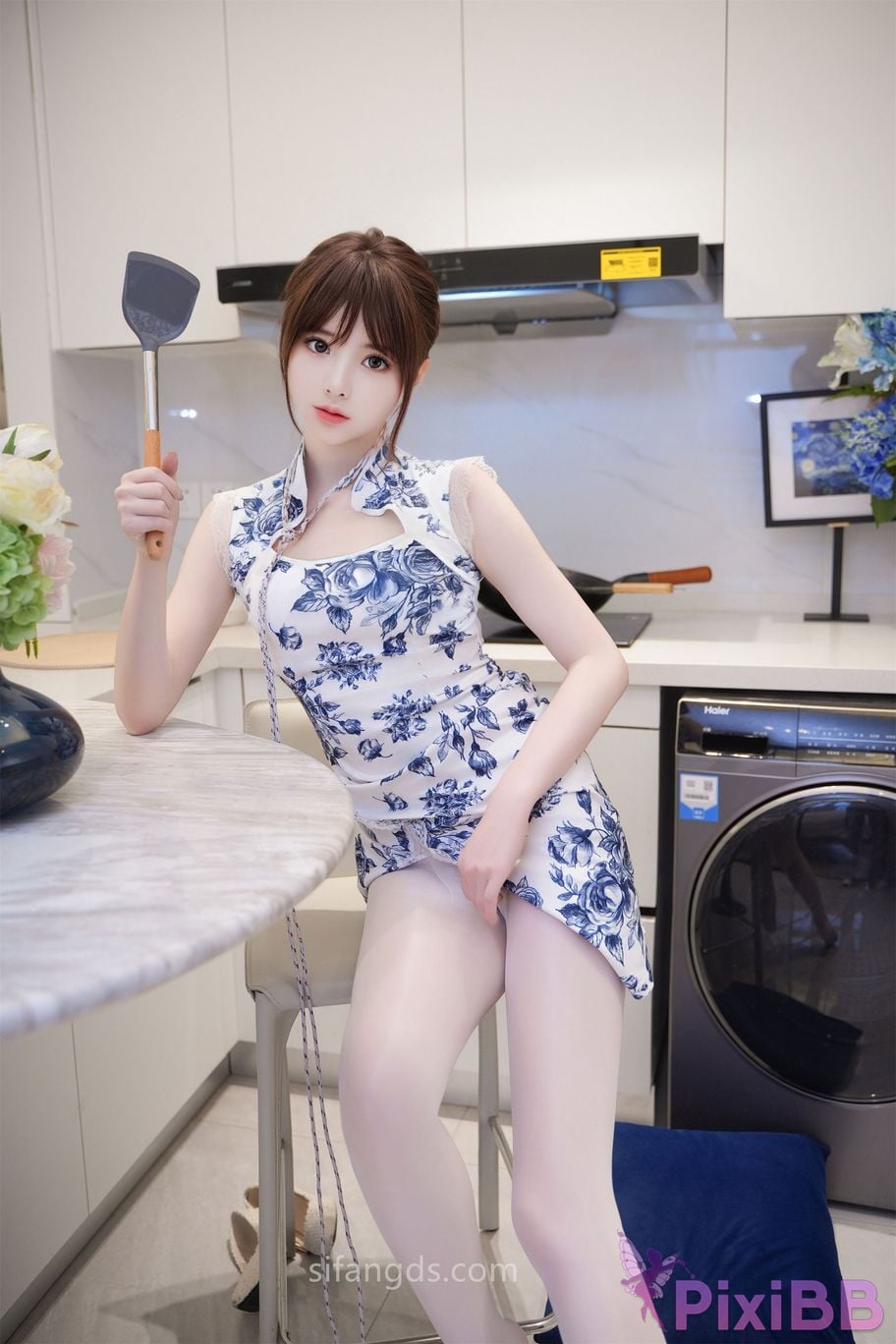 XR Uncensored Meng Linger R18 XIUREN model Cheongsam with white silk PixiBB.COM 044