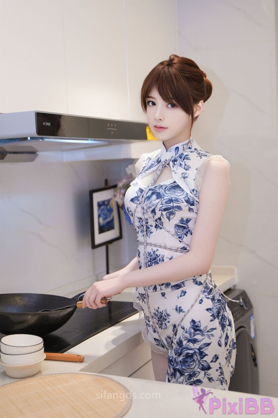 XR Uncensored Meng Linger R18 XIUREN model Cheongsam with white silk PixiBB.COM 052