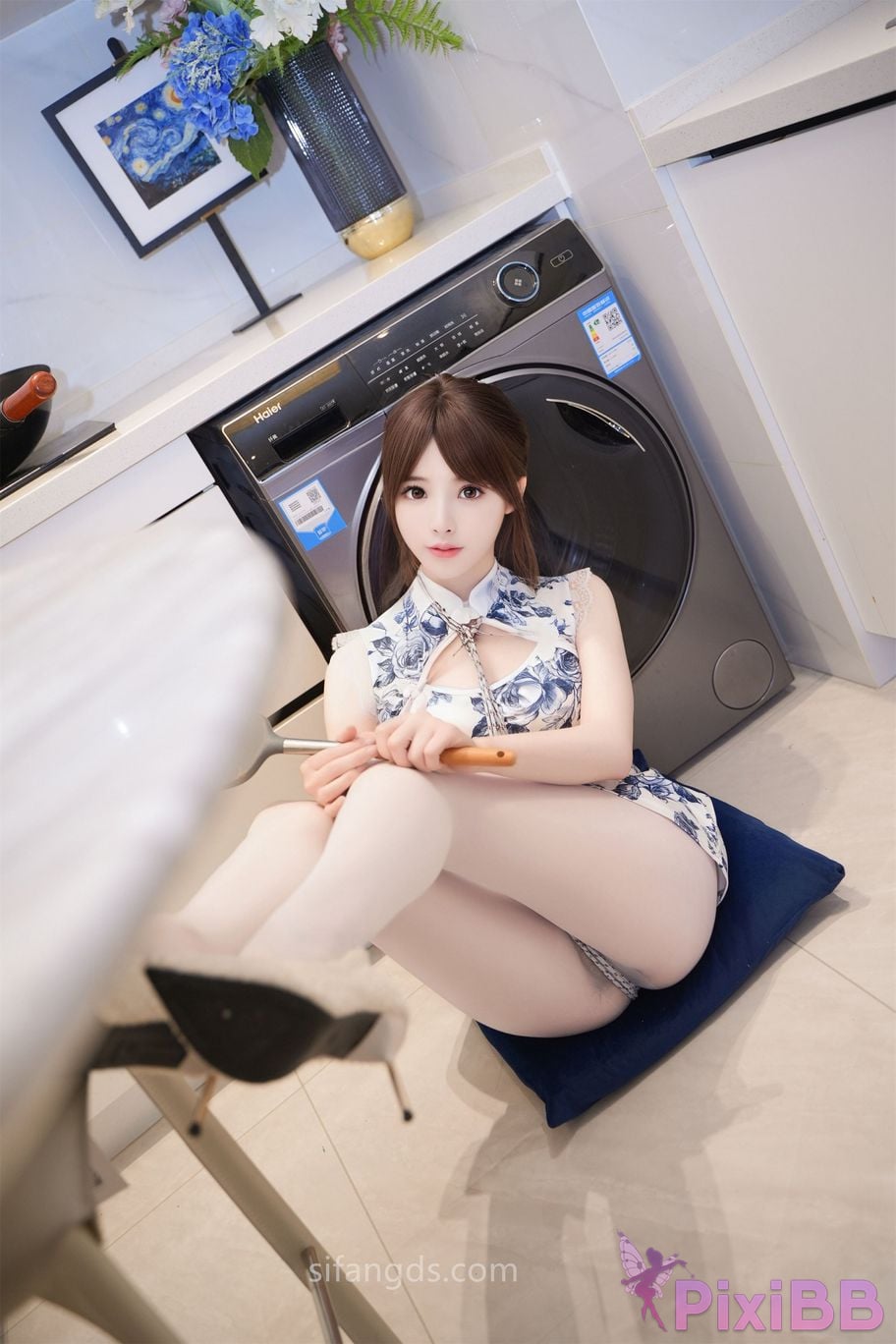 XR Uncensored Meng Linger R18 XIUREN model Cheongsam with white silk PixiBB.COM 075