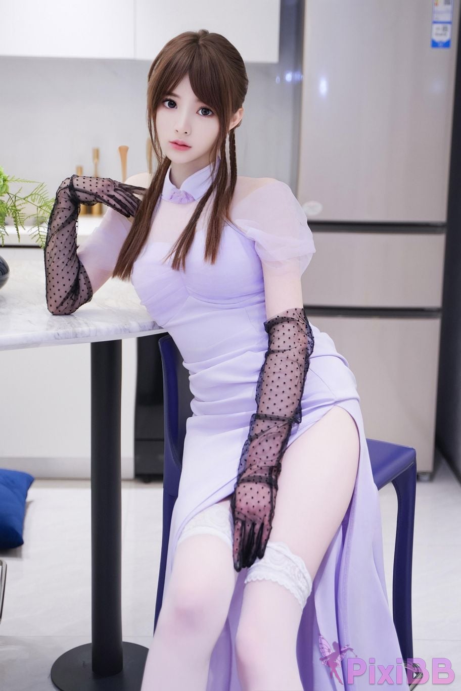 XR Uncensored Meng Linger R18 Xiuren.com model Purple skirt and white silk lady PixiBB.COM 005