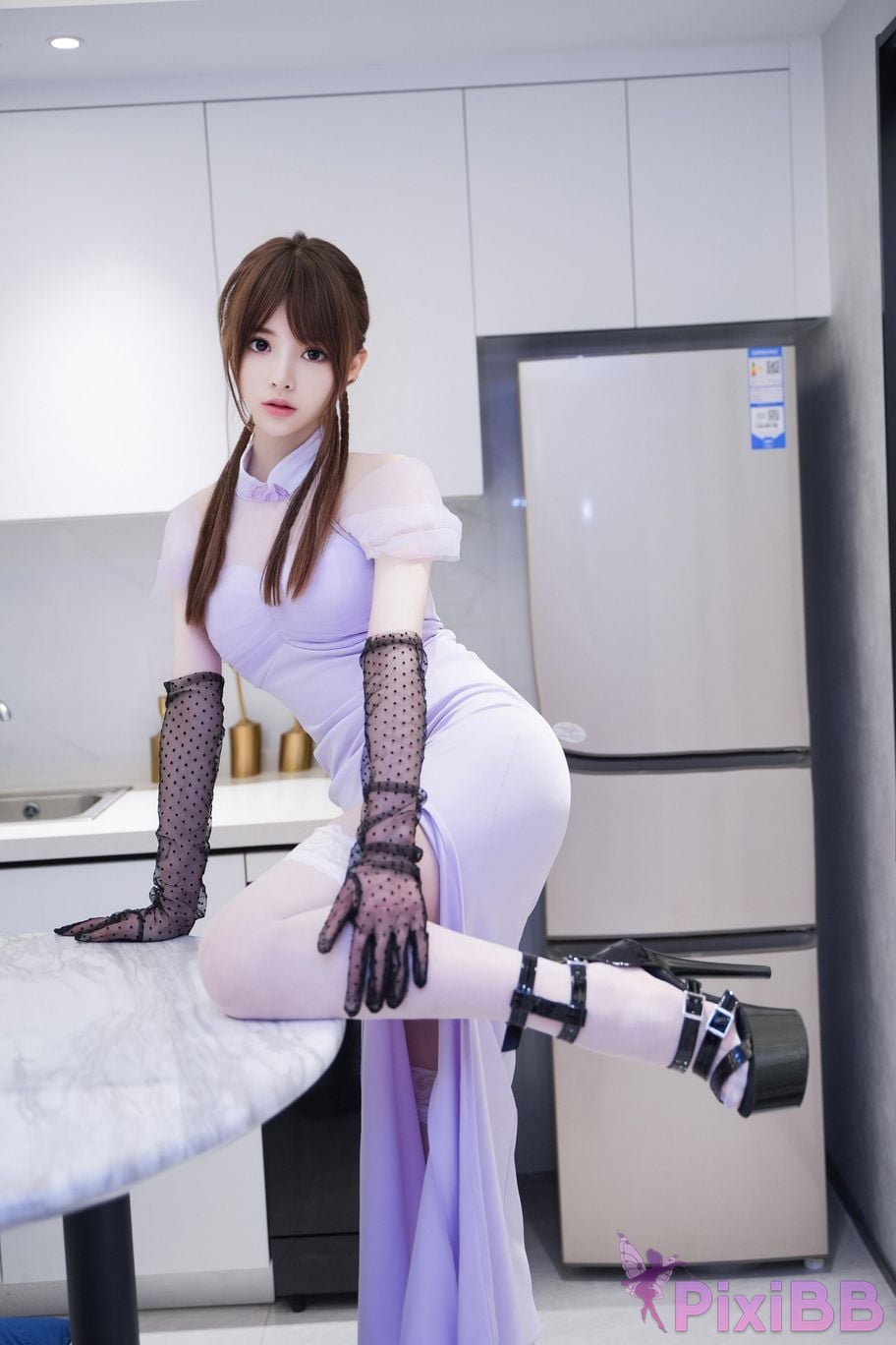 XR Uncensored Meng Linger R18 Xiuren.com model Purple skirt and white silk lady PixiBB.COM 050