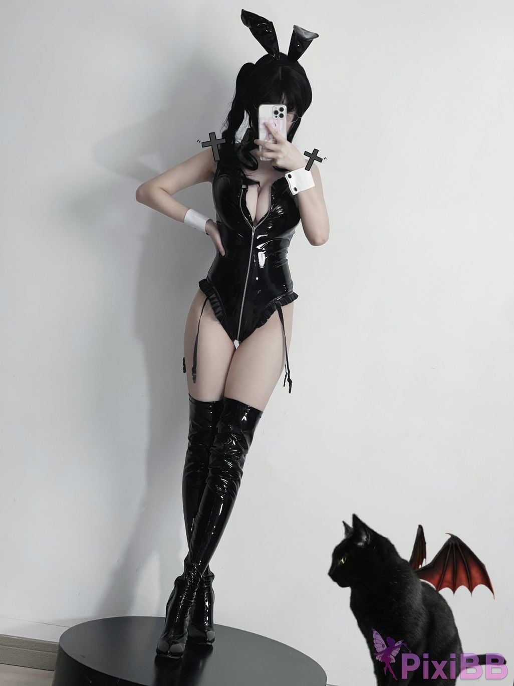 Cosplay You Ai Youmeko Black patent leather high heels bunny girl PixiBB.COM 024