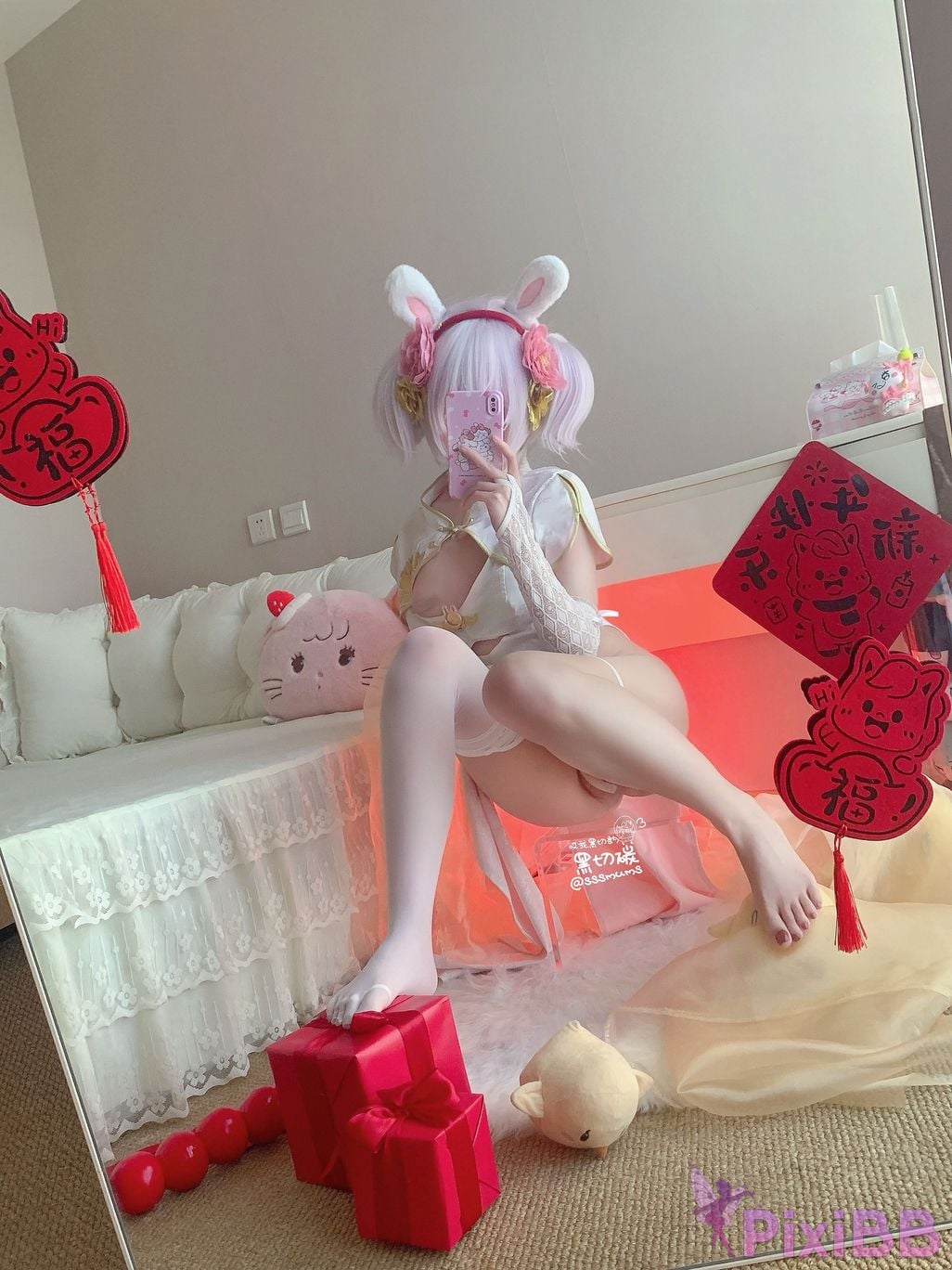 Cosplayer Hey Im black Chene Azur Lane Lafite New Year Cheongsam Toe Socks PixiBB.COM 015