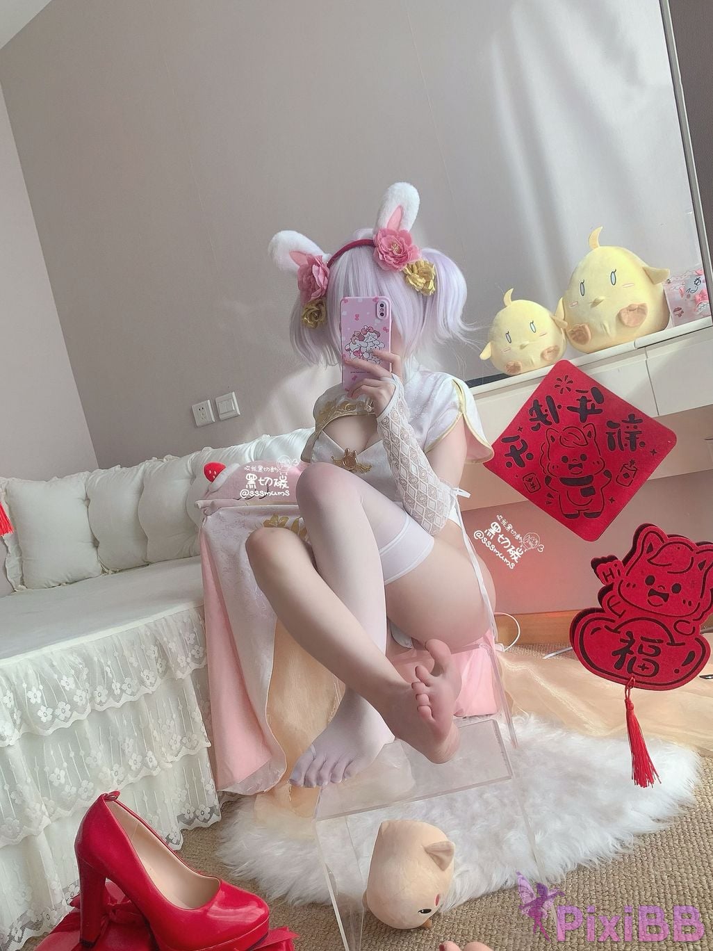 Cosplayer Hey Im black Chene Azur Lane Lafite New Year Cheongsam Toe Socks PixiBB.COM 029