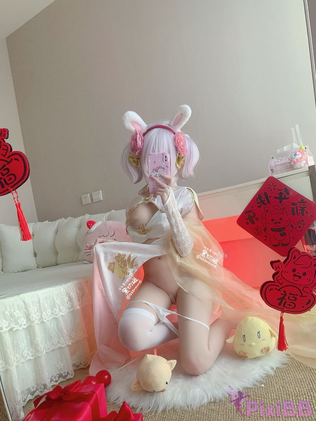 Cosplayer Hey Im black Chene Azur Lane Lafite New Year Cheongsam Toe Socks PixiBB.COM 038