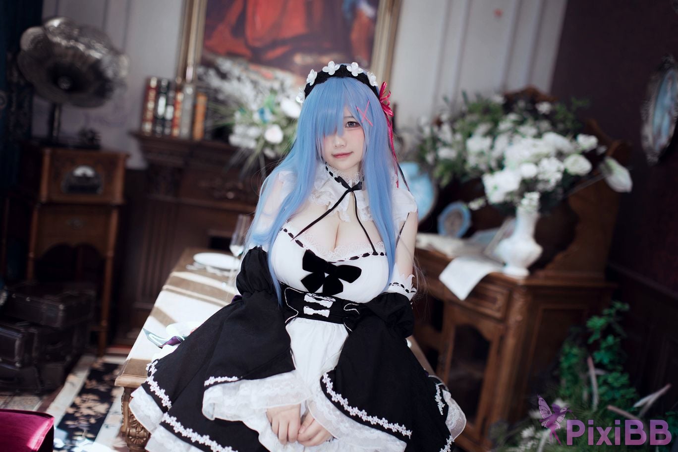 Cosplayer Ah Ban is very happy today Rem maid PixiBB.COM 004